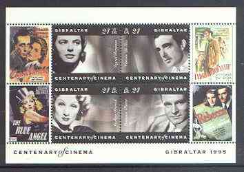 Gibraltar 1995 Centenary of the Cinema m/sheet #2 (I Bergman, V de Sica, M Dietrich & L Olivier) unmounted mint SG MS 756b, stamps on cinema, stamps on films, stamps on entertainments, stamps on 