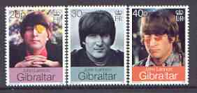 Gibraltar 1999 30th Wedding of John Lennon & Yoko Ono set of 3 unmounted mint, SG 877-79, stamps on music, stamps on personalities, stamps on pops, stamps on beatles