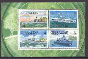 Gibraltar 1993 Warships of Second World War #1 perf m/sheet containing set of 4 unmounted mint, SG MS 694, stamps on ships, stamps on ww2, stamps on flat tops, stamps on  ww2 , stamps on 