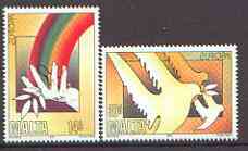 Malta 1995 Europa (Peace & Freedom) set of 2 unmounted mint, SG 987-88*, stamps on europa, stamps on peace, stamps on rainbows, stamps on doves