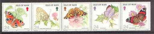 Isle of Man 1994 Butterflies se-tenant strip of 5 unmounted mint, SG 573a, stamps on butterflies