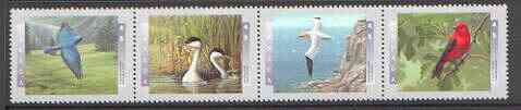 Canada 1997 Birds - 2nd series se-tenant strip of 4 unmounted mint, SG 1717a, stamps on birds, stamps on grebe, stamps on gannet, stamps on tanager, stamps on bluebird