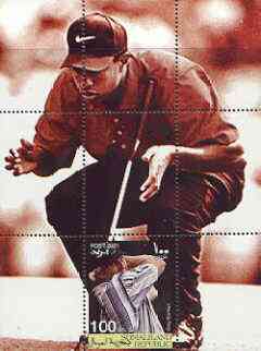 Somaliland 2001 Tiger Woods (& Greg Norman) perf m/sheet #01 (100s value) unmounted mint, stamps on sport, stamps on golf