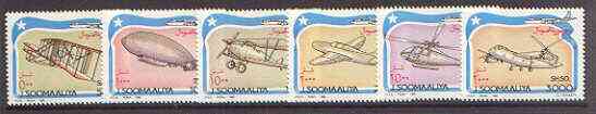 Somalia 1993 Aviation set of 6 unmounted mint, Mi 485-90*, stamps on aviation, stamps on airships, stamps on helicopters, stamps on 