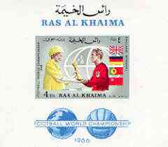 Ras Al Khaima 1966 Football World Cup 4R imperf m/sheet (Bobby Moore Receiving trophy from the Queen) unmounted mint Mi BL 27, stamps on football, stamps on sport