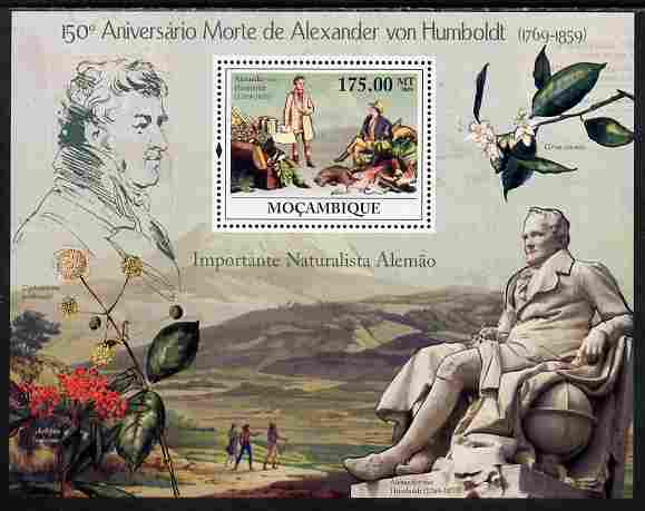 Mozambique 2009 150th Death Anniversary of Alexander von Humboldt perf s/sheet unmounted mint, stamps on , stamps on  stamps on personalities, stamps on  stamps on apes, stamps on  stamps on animals, stamps on  stamps on explorers, stamps on  stamps on squid