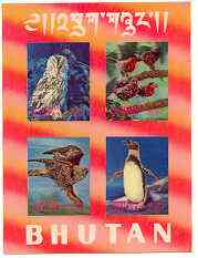Bhutan 1969 Birds #1 m/sheet containing 4 values in 3-dimensional format unmounted mint, Mi BL 29, stamps on birds, stamps on  3d , stamps on owls, stamps on birds of prey, stamps on penguins