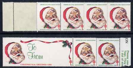 Cinderella - United States 1983 Christmas Lung Association Seals se-tenant strip of 7 (1 large & 6 small labels) unmounted mint, stamps on cinderella, stamps on christmas, stamps on santa, stamps on diseases, stamps on medical