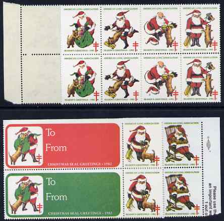 Cinderella - United States 1982 Christmas Lung Association Seals se-tenant strip of 14 (2 large & 12 small labels), stamps on cinderella, stamps on christmas, stamps on santa, stamps on diseases, stamps on medical