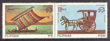 Philippines 1978 Capex 78 Stamp Exhibition set of 2 unmounted mint SG 1460-61, stamps on stamp exhibitions, stamps on canoes, stamps on mail coaches, stamps on ships, stamps on upu, stamps on  upu , stamps on 