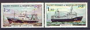 St Pierre & Miquelon 1976 Stern Trawlers set of 2 unmounted mint SG 550-51, stamps on ships, stamps on fishing