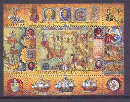Yugoslavia 1992 Europa - 500th Anniversary of Discovery of America by Columbus m/sheet unmounted mint SG MS 2787, stamps on europa, stamps on ships, stamps on explorers, stamps on columbus, stamps on harbours