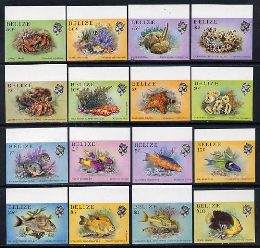Belize 1984-88 Marine Life definitive set of 16 values each in unmounted mint matched marginal imperf singles (SG 766-81), stamps on marine-life
