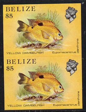 Belize 1984-88 Damselfish $5 def in unmounted mint imperf pair (SG 780), stamps on fish     marine-life