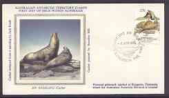 Australian Antarctic Territory 1983 Elephant Seals silk cover bearing 27c Seal stamp with Kingston first day of issue cancel, stamps on polar, stamps on seals, stamps on animals
