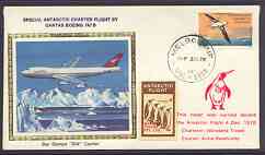 Australian Antarctic Territory 1978 Boeing 747 silk cover for Qantas Antarctic Charter Flight with Penguin label and Cachet, stamps on aviation, stamps on boeing, stamps on polar, stamps on penguins