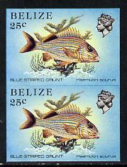 Belize 1984-88 Blue-striped Grunt 25c def in unmounted mint imperf pair (SG 774), stamps on fish     marine-life