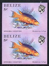 Belize 1984-88 Hogfish 5c def in unmounted mint imperf pair (SG 770), stamps on fish     marine-life