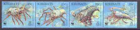 Kiribati 1998 WWF - Spiny Lobster strip of 4 unmounted mint, SG 552a, stamps on wwf, stamps on lobsters, stamps on marine life, stamps on food, stamps on  wwf , stamps on 