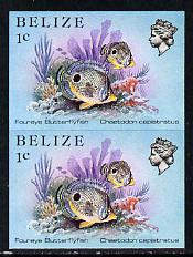 Belize 1984-88 Butterflyfish 1c def in unmounted mint imperf pair (SG 766), stamps on fish     marine-life