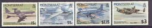 Montserrat 1993 75th Anniversary of Royal Air Force set of 4 unmounted mint, SG 922-25, stamps on aviation, stamps on ww2, stamps on boeing, stamps on vickers, stamps on handley page, stamps on lockheed, stamps on  ww2 , stamps on , stamps on  raf , stamps on 