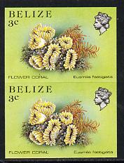 Belize 1984-88 Flower Coral 3c def in unmounted mint imperf pair (SG 768), stamps on coral     marine-life