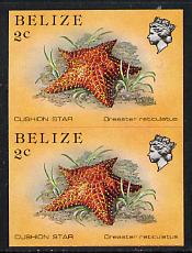 Belize 1984-88 Cushion Star 2c def in unmounted mint imperf pair (SG 767), stamps on marine-life