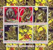 Congo 2000 Dinosaurs sheetlet containing 6 values unmounted mint, stamps on dinosaurs