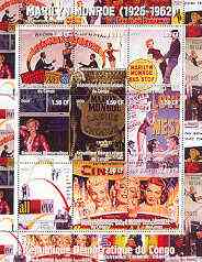 Congo 2000 Marilyn Monroe perf sheetlet #2 containing 9 values (Film posters) unmounted mint, stamps on entertainments, stamps on films, stamps on cinema, stamps on marilyn monroe