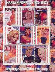 Congo 2000 Marilyn Monroe perf sheetlet #3 containing 9 values (Magazine Covers) unmounted mint, stamps on , stamps on  stamps on entertainments, stamps on films, stamps on cinema, stamps on marilyn monroe