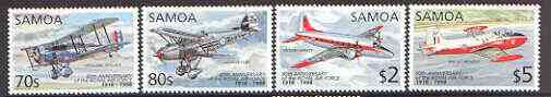 Samoa 1993 80th Anniversary of Royal Air Force set of 4 unmounted mint, SG 1029-32, stamps on aviation, stamps on vickers, stamps on hawker, stamps on  bac , stamps on westland, stamps on  raf , stamps on 