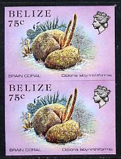 Belize 1984-88 Brain Coral 75c def in unmounted mint imperf pair (SG 777), stamps on coral     marine-life