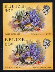 Belize 1984-88 Tube Sponge 60c def in unmounted mint imperf pair (SG 776), stamps on marine-life