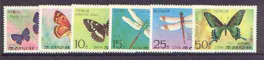 North Korea 1977 Butterflies & Dragonflies perf set of 6 unmounted mint, SG N1627-32, stamps on butterflies, stamps on insects, stamps on dragonflies