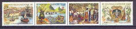 New Caledonia 1998 Portugal 98 Stamp Exhibition & Vasco da Gama Anniversary se-tenant strip of 4 unmounted mint, SG 1145-48, stamps on stamp exhibitions, stamps on ships, stamps on explorers