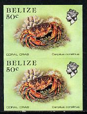 Belize 1984-88 Coral Crab 50c def in unmounted mint imperf pair (SG 775), stamps on crabs   marine-life