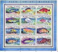 St Kitts 1997 Fishes perf sheetlet containing set of 12 values unmounted mint, SG 473a, stamps on fish