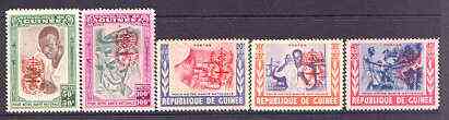 Guinea - Conakry 1962 National Helath set of 5 optd for Malaria Eradication in orange unmounted mint, Mi 95-99b, stamps on medical, stamps on malaria, stamps on nurses, stamps on diseases