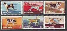 Stroma 1970 Dogs perf set of 6 each optd in error 6th Anniversary of Death of Sir Winston Churchill unmounted mint, stamps on animals, stamps on dogs, stamps on personalities, stamps on churchill, stamps on death, stamps on collie, stamps on dalmation, stamps on husky, stamps on greyhound, stamps on labrador, stamps on pointer