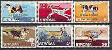 Stroma 1970 Dogs perf set of 6 each opt'd '5th Anniversary of Death of Sir Winston Churchill' unmounted mint, stamps on animals, stamps on dogs, stamps on personalities, stamps on churchill, stamps on death, stamps on collie, stamps on dalmation, stamps on husky, stamps on greyhound, stamps on labrador, stamps on pointer