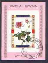 Umm Al Qiwain 1972 Roses individual imperf sheetlet #15 cto used as Mi 1448B, stamps on , stamps on  stamps on roses, stamps on flowers