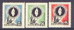 Uruguay 1958 Tenth Anniversary of Human Rights perf set of 3 unmounted mint, SG 1084-86, stamps on human rights