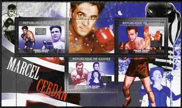 Guinea - Conakry 2009 Boxing - Marcel Cerdan perf sheetlet containing 3 values unmounted mint, stamps on personalities, stamps on sport, stamps on boxing
