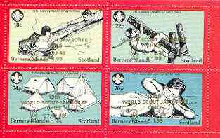 Bernera 1998 19th World Scout Jamboree opt'd in gold on 1982 75th Anniversary of Scouting perf set of 4 unmounted mint, stamps on scouts