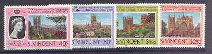 St Vincent 1978 Coronation 25th Anniversary set of 4 (Cathedrals & Abbeys) unmounted mint SG 556-59, stamps on churches, stamps on royalty, stamps on coronation, stamps on cathedrals