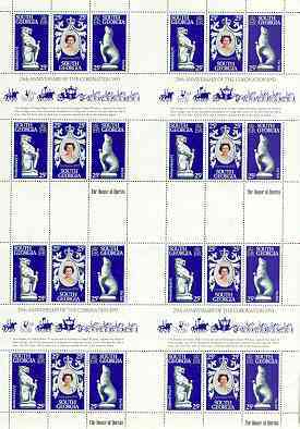 Falkland Islands Dependencies - South Georgia 1978 Coronation 25th Anniversary (QEII, Seal & Panther) in complete uncut sheet of 24 (8 strips of SG 67a) unmounted mint, stamps on seal, stamps on cats, stamps on royalty, stamps on polar, stamps on coronation, stamps on arms, stamps on heraldry