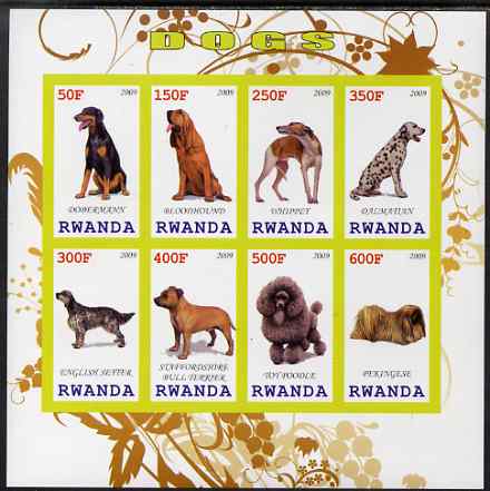 Rwanda 2009 Dogs imperf sheetlet containing 8 values unmounted mint, stamps on dogs, stamps on dalmations, stamps on poodles, stamps on whippets, stamps on 