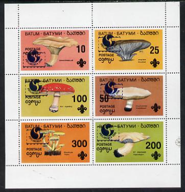 Batum 1994 Fungi perf set of 6 (showing Scout emblem) with Philakorea opt unmounted mint, stamps on fungi  postal  scouts, stamps on stamp exhibitions
