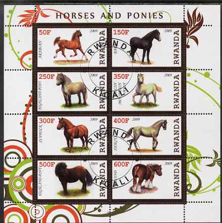 Rwanda 2009 Horses & Ponies perf sheetlet containing 8 values fine cto used, stamps on horses