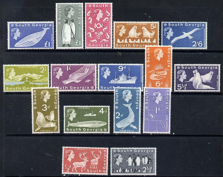 Falkland Islands Dependencies - South Georgia 1963-69 First definitive set complete - 16 values including both \A31 values, unmounted mint SG 1-16, stamps on polar